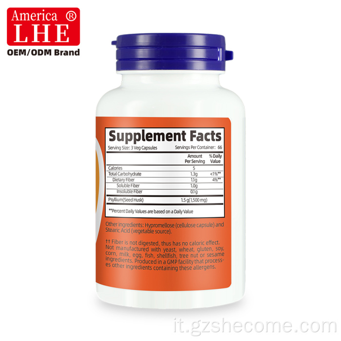 Shecome Psyllium Husk Capsule Supporto per la salute dell'apparato digerente